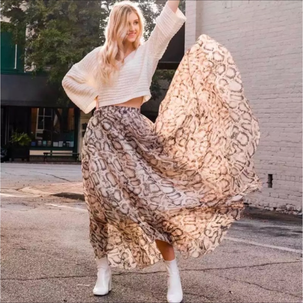 SOLD OUT Snakeskin Animal Print Chiffon Sheer Maxi Skirt - Picture 1 of 10